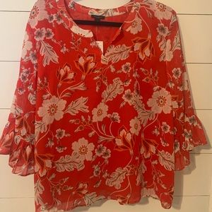 NWT Ann Taylor Factory Coral Floral Blouse XL